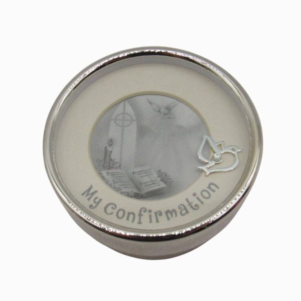 CONFIRMATION KEEPSAKE Trinket Box with Photo Frame and Dove Accent